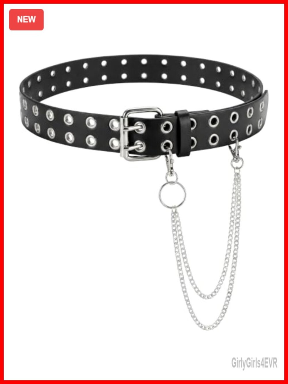 Faux Leather Studded Double Grommet Belt with Chains